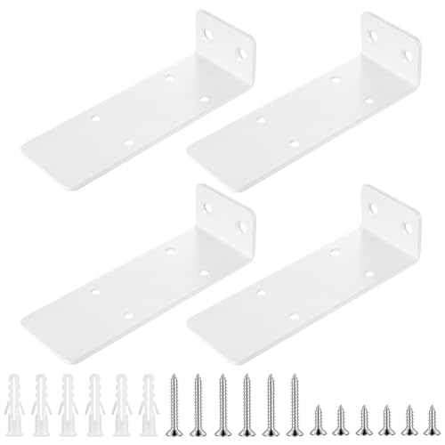 4 Piezas Soporte Estanteria Pared Flotante, 142mm Soportes para Estantes Baldas Invisibles, Soportes de Estante Flotante de L, Escuadras para Estanterias Madera, Blanco