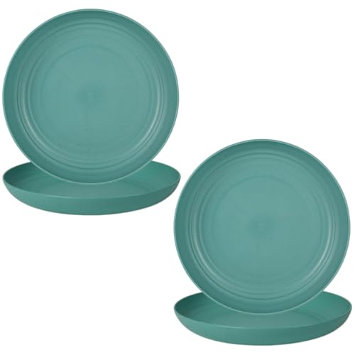 Image of Wheat Straw Dinner Plate Set, Eco-Friendly Dinner Set Round Serving Plate, Dishwasher & Microwave Safe - Perfect for Dinner Dishes Deep Plates Easy to Clean (Dark Green -4PCS, 20 cm)