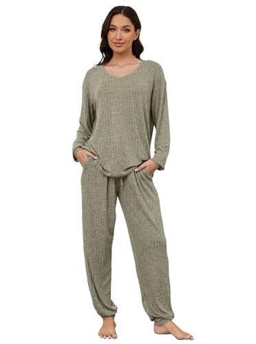 Hellomamma Women Pajama Sets 2 Piece: Long Sleeve Lounge Sets Pjs Casual Ladies Fall Outfit Pj Sleepwear With Pockets2