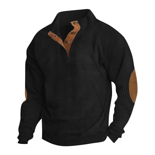 Men's Vintage Corduroy Clothing Outdoor Casual Sweatshirts Henley Neck Button Long Sleeve Patchwork Pullover Shirts