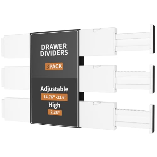 Image of Canfanni Drawer Dividers 3 Pack, 2.36" High, 14.76-22.6" Adjustable Drawer Divider for Clothes, Plastic Dresser Organizer for Bedroom, Closet, Clothes, Office, Kitchen Storage