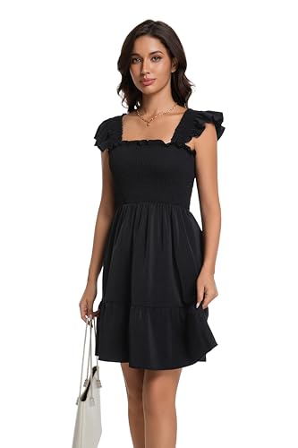 Women's Summer Casual Sleeveless Square Neck Dress 2025 Pleated Flowy Backless Going Out Short Dress4