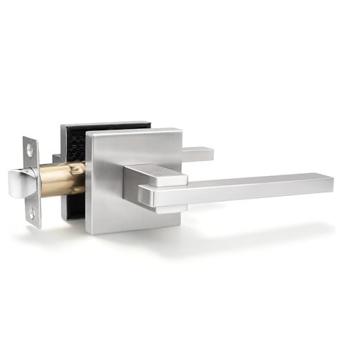 Image of Orger 1 Pack Brushed Nickel Passage Door Lever Interior Door Handle for Hallway and Closet, Square Passage Door Lock Set, Reversible for Right & Left Sided Doors Modern Style