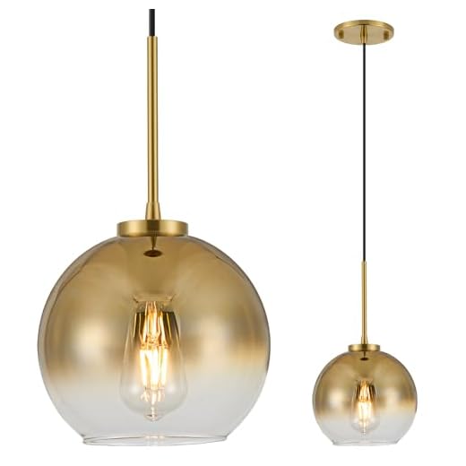 Niloah Modern Gradient Gold Glass Globe Pendant Light, 8" Glass Pendant Lights Kitchen Island with Adjustable Cord, Mid Century Single Pendent Light for Dining Room, Kitchen Island, Bedside, Hallway
