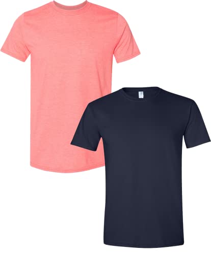 Image of Gildan Men's Softstyle Cotton T-Shirt, Style G64000, 2-Pack Medium HeatherCoral /Navy, Navy, Medium