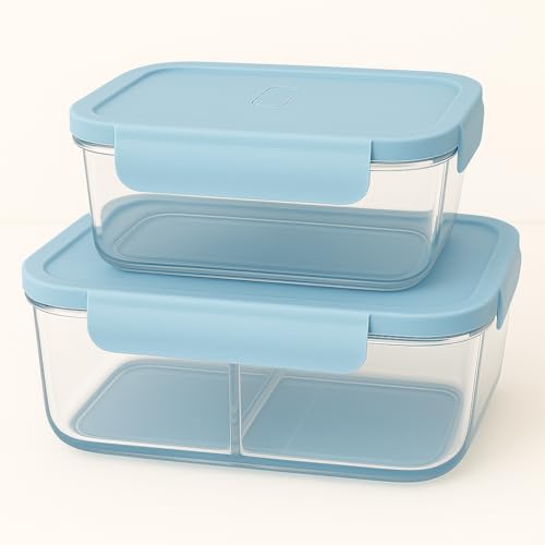 Image of Borosilicate Lunch Box Set of Airtight & Leak-Proof Tiffin Box for Office, School, Men & Women (Light Blue Colour) (Light Blue, 580 ml 320 ml)