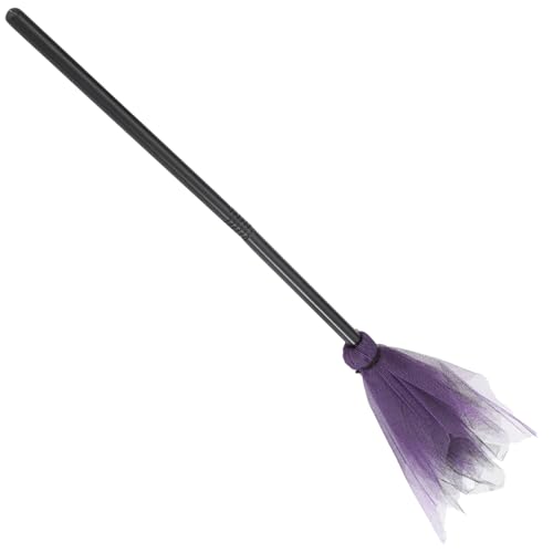 FOMIYES Halloween Witch Broom Plastic Witch Broomstick Net Yarn Broom Prop for Halloween Costume Dress Up Accessories (Random Color)