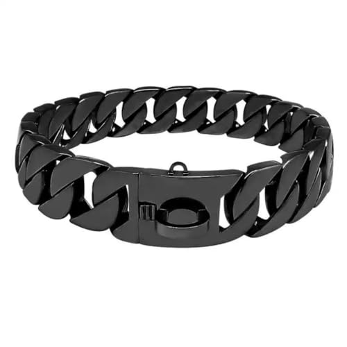 Heavy Duty Dog Collar, 32mm Cuban Chain Link with Safety Buckle, Chew Proof Pitbull Collar for Medium and Large Dogs