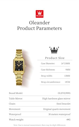 Image of OLEVS Gold Watches for Women Original Luxury Small Square Diamond Wrist Watch Analog Quartz Stainless Steel Waterproof Stylish Ladies Watch Date