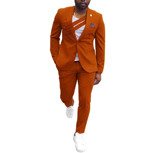 Men Suits Orange Tuxedos Jacket Pants Slim Fit Lapel 2-Piece Wedding Groom Business Blazers2