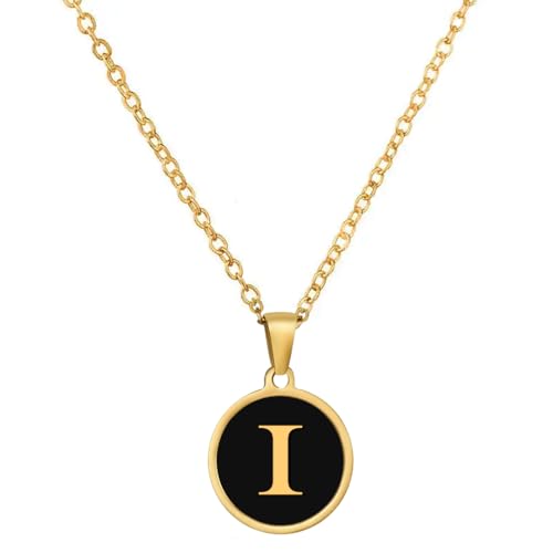 Image of Giftana Alphabet Locket with Chain, Black Enamel Letter A-Z Pendant Necklace for Woman and Girls, Personalized Initial Name Gold Plated Pendant Necklace Gift for Girlfriend, Sister