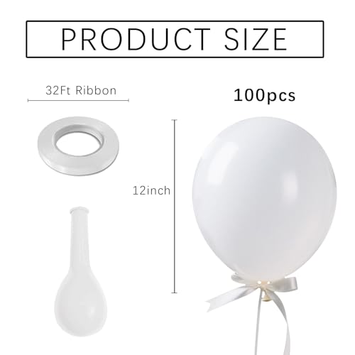 Image of White Balloons Latex Birthday Decorations 100 Pack 12 inch Round Ballons for White Themed Engagement Bachelorette Bridal Shower Wedding Graduation Party 4th of July Decorations Independence Day