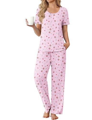 Ekouaer Bamboo Viscose Short-Sleeve Pajama Set