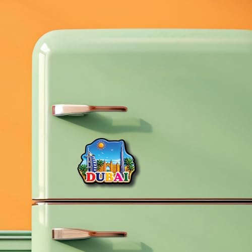 Image of CVANU Dubai Country Landmark Theme 2pcs MDF Fridge Magnet - Wooden Travel Souvenir Refrigerator Decorative Collectible Magnet