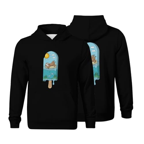 Kids Vintage Funny Sloth In Melting Popsicle Beach Vacation Boys Girls Lightweight Kangaroo Pocket Fleece Hoodies