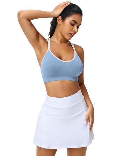 Image of VEQKING Strappy Cross Back Women Sports Bra Pack for Medium Support Workout | Removable Padded Cups, Spaghetti Strap, Comfort Seamless Wirefree, Soft Breathable Fabric, for Gym /Yoga /Pilates /Walking /Daily