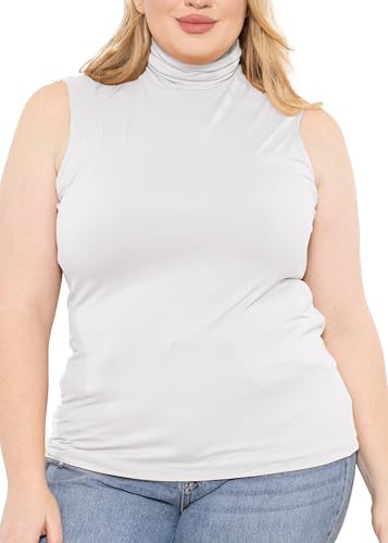 Image of Womens Turtle Neck | Long Sleeve and Sleeveless Top | Plus Size XL-7X | Tops Women White Turtleneck Women