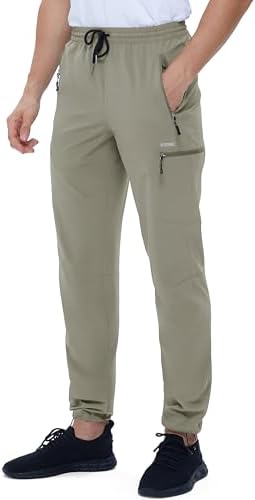 VEOBIKE Mens Quick Dry Trekking Pants Adjustable Waist Breathable Elasticity Camping Hunting Pants with Cord Lock Green