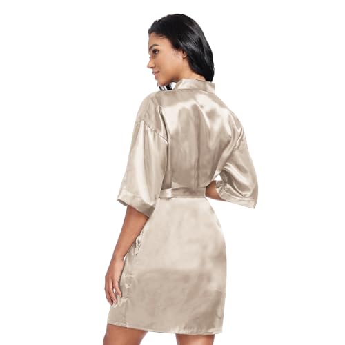 Image of Women's Short Satin Robes Lightweight Silky V-Neck Sleepwear Wedding Bridal Party Bride Bridesmaid Bathrobes