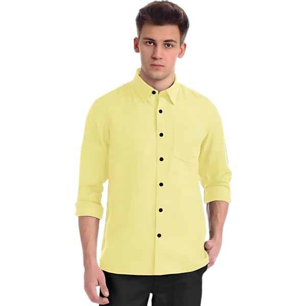 Cotton Shirt (1.60m) Unstitched Fabric - Exclusively for Men's (Pale Yellow)-image-7