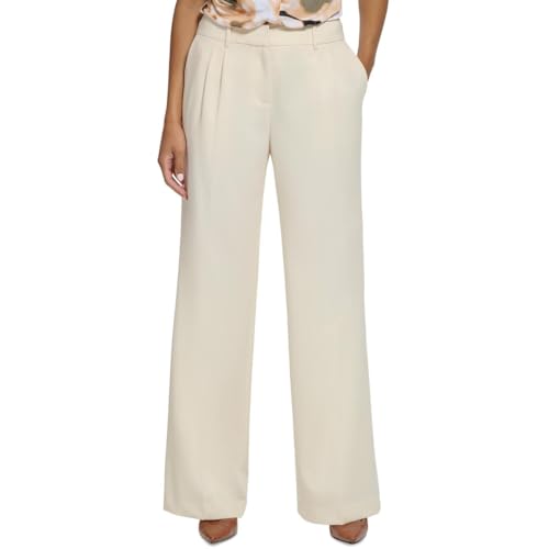Calvin Klein Womens Pleated Wide Leg Pants Beige 8