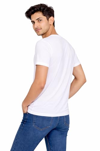 Image of Hangout Hub Men's Polyester T Shirts | Regular Fit Tees for Gym| Sports | Workouts | Round Neck | Half Sleeves | White Color | Solid | Dry fit Tshirts