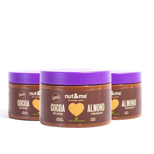 Crema almendra y cacao crujiente 750 gr nut&me | Crunchy | Toque de sal | Sin gluten | Sin lactosa | Vegano | Low carb | Pack 3 x 250 gr