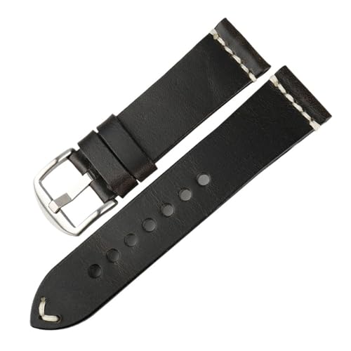 Bracelet de montre en cuir de vachette ciré LUGEMA 24mm noir clair style vintage