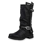  SCARPE VITA Damen Stiefel Bikerstiefel Leicht Gefütterte Biker Boots Ösen Leder-Optik Schuhe Schnalle Motorradschuhe 187462 Schwarz 38