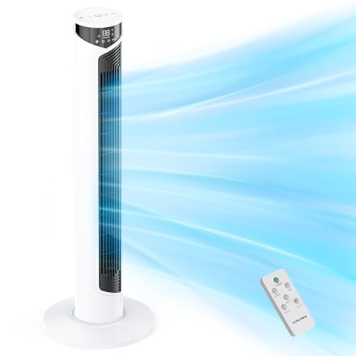 PNTCK Ventilateur sur Pied avec Télécommande, Puissant 1500 m³/h, Flux d'air 7.5 m/s, Oscillation 70°, Inclinaison 90°, portée de 30M, 3 Modes 3 Vitesses, Minuterie 24h, 28dB, Hauteur 97-110CM
