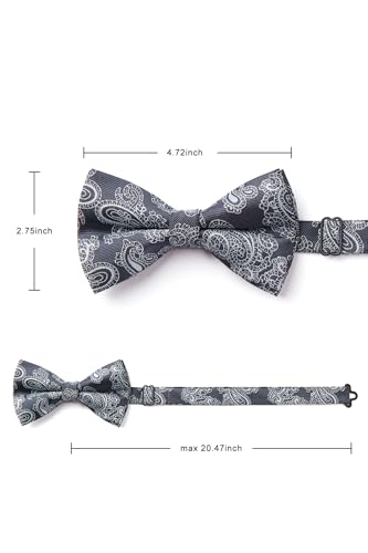 Image of HISDERN Bow Ties for Men Paisley Floral Pre-tied Bowtie Pocket Square Set Men's Formal Bow Ties Wedding Party