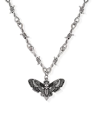 Sacina Gothic Moth Pendant, Barbed Wire Necklace, Zinc Alloy Moth Pendant, Gothic & Halloween Necklace for Women
