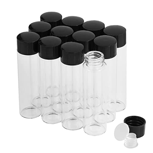 Lot de 12 flacons en verre transparent de 20 ml avec bouchon à vis et bouchons en plastique, petites bouteilles en verre anti-fuite pour liquide, poudre, échantillons...