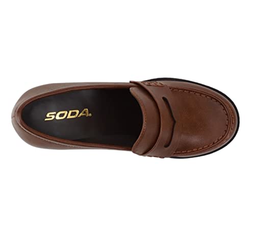 Image of Soda inchKinder inch ~ Women Slip On Chunky Mid Heel Lug Sole Penny Loafer Shoe