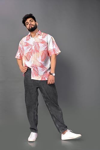 Image of BROWN CULTURE Men's Cotton Blend Printed Shirt with Spread Collared Neck Half Sleeves Oversized Straight Hem Length and Button Down Closure | Formal Shirts for Men