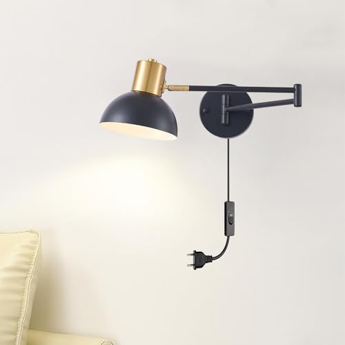 GZZBMY E27 Applique Murale avec Interrupteur et Prise Moderne Luminaire Mural avec Bras Articulé Orientable Eclairage Mural Rotation pour Chambres à Coucher...