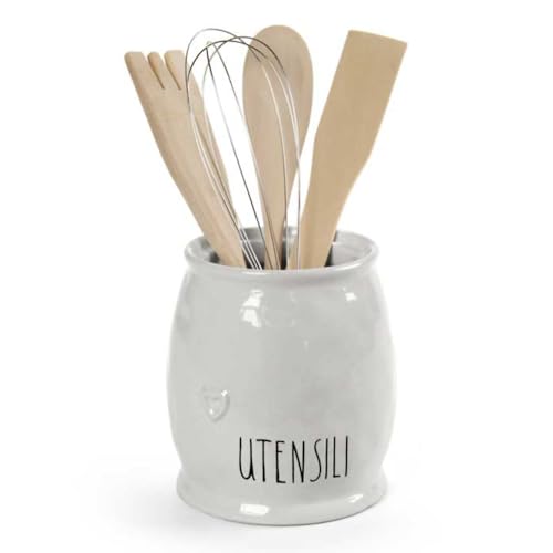 MA MAISON Porta Utensili di Ceramica - da Cucina, con Scritta, Posate, Organizzatore, Design Matte o Brillante, Elegante, Decorativo, Funzionale, Salvaspazio - Varie Misure (Bianco, Finitura Cuore)