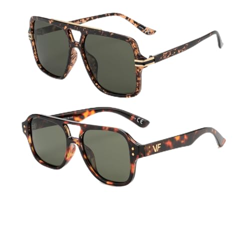 OUWEN Retro Polarized Rectangle Sunglasses Unisex and Square Aviator Double Bridge Sunglasses Unisex