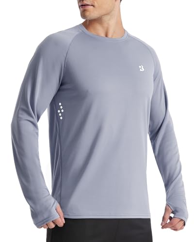 Roadbox Mens UPF 50+ Long Sleeve Swim Rash Guard, UV Sun Protection SPF Shirts for Outdoor Fishing Hiking Running Silver Gray
