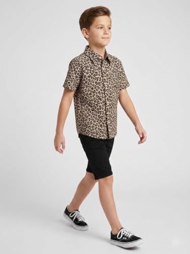 Image of Niren Enterprise Cotton Fabric Casual Half Sleeve Leopard Printed Pattern Kids Boys Shirt Brown Black Colour