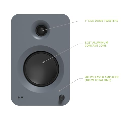 Image of Kanto REN 200W Powered Speaker System with HDMI ARC Input for TV & Home Theater | USB-C and Bluetooth 5.3 | High /Low Pass Filter | Pair | Matte Grey