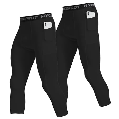 HYCOPROT 1 or 2er Pack Herren 3/4 Kompressionshose mit Taschen Laufhose...