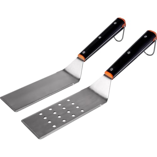Traeger Grills Flat Top Spatula 2-Pack Heavy-Duty Stainless Steel Solid & Slotted Griddle Spatulas for Flipping Searing & Serving Dishwasher-Safe