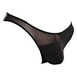 Agacio Mens Stylish G-string Fashionable Body Thong Hugging Fit Jockstrap Sheer Bikini V-Shaped Underwear Black
