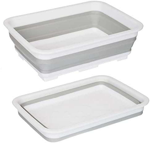 Orbit Innovations - Portable 10 Litre Rectangular Collapsible Washing Up Bowl Space-Saving Foldable Storage Basin for Outdoors Activities, Camping, Caravans, Home - White