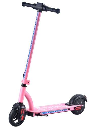 Patinete Eléctrico Para Niños De 6 A 12 Años, Patin Monopatin Electrico Luces Arcoíris, Pantalla Led, Autonomía 15km, Ligero Y Portátil, Máxima De Carga 60 Kg Rosa