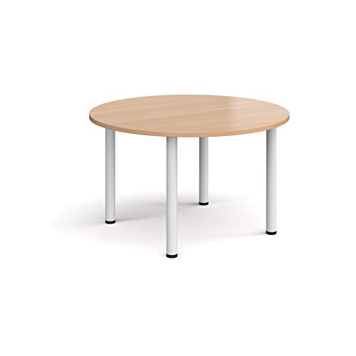 Image of Mr Office Circular radial leg meeting table - white legs, Beech, 1200