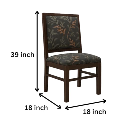 Image of KENDALWOOD Furniture | Solid Wood Dining, Study, Home Chair | Multipurpose Chair Set of 2 | Color:- Walnut Finish with Grey Printed Cushions | Pre-Assembled | 1 Year Warranty |