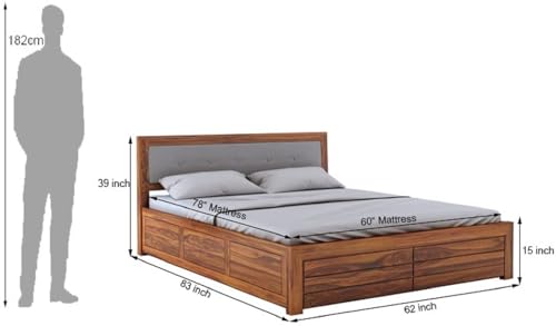 Image of Furniture Solid Sheesham Queen Size Box BedPalangCot for BedroomHotelLiving Room Solid Wood Queen Box Bed | Finish Color - Natural, DIY