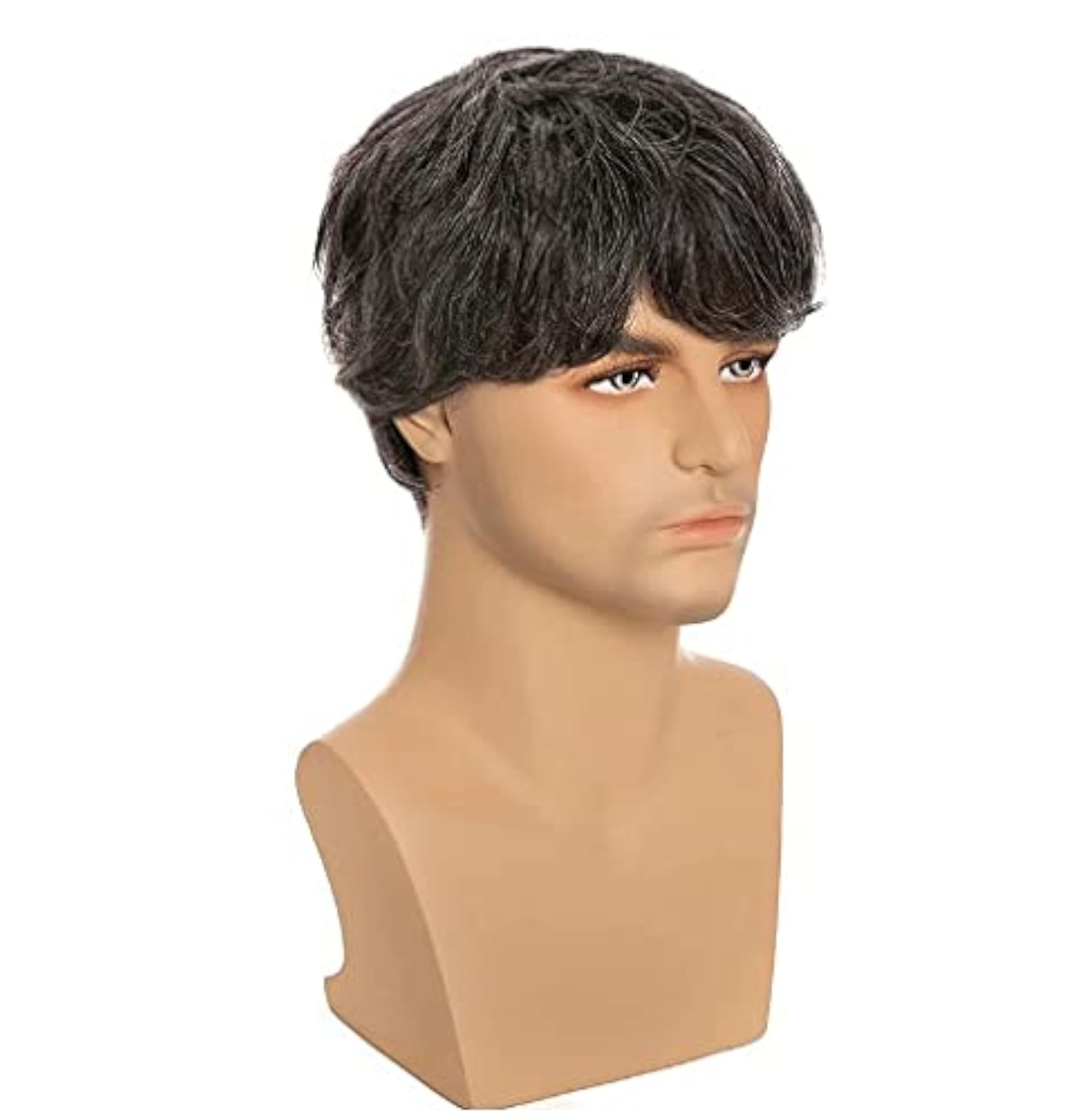 Men Wig Natural Synthetic Hairs Old Age, 2 Wig Caps